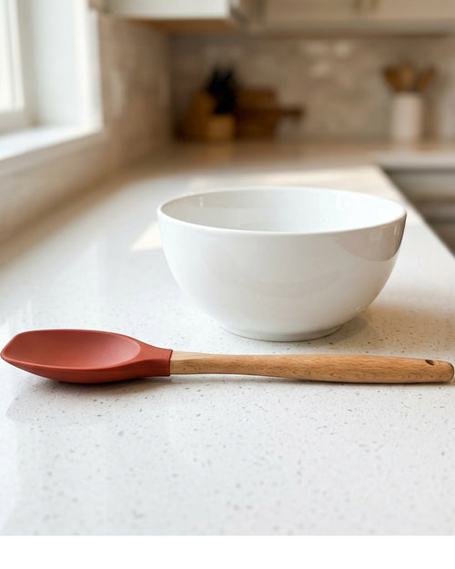 Vryno Beech-Handle Silicone Deep Spoon Spatula 31.5 cm Brick - Lifestyle view