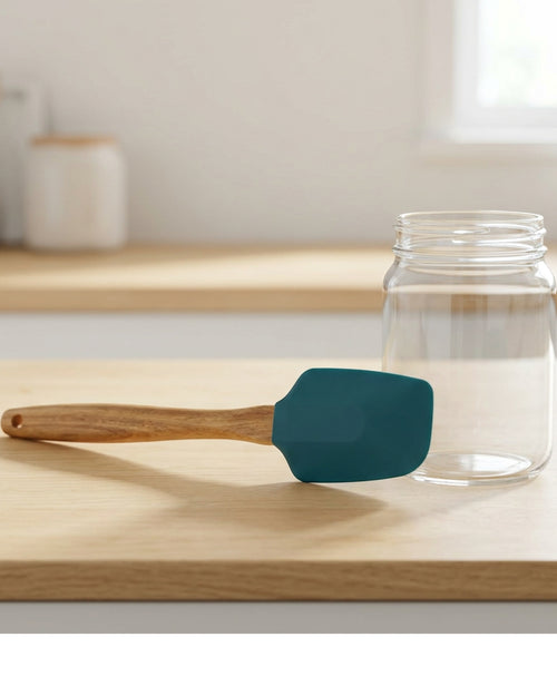 Vryno Acacia-Handle Silicone Jar Scraper 29 cm Deep Teal - Lifestyle view